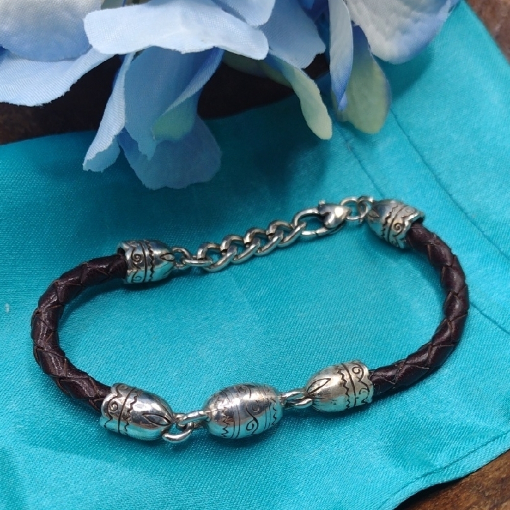 Silver and Brown Braided Bracelet